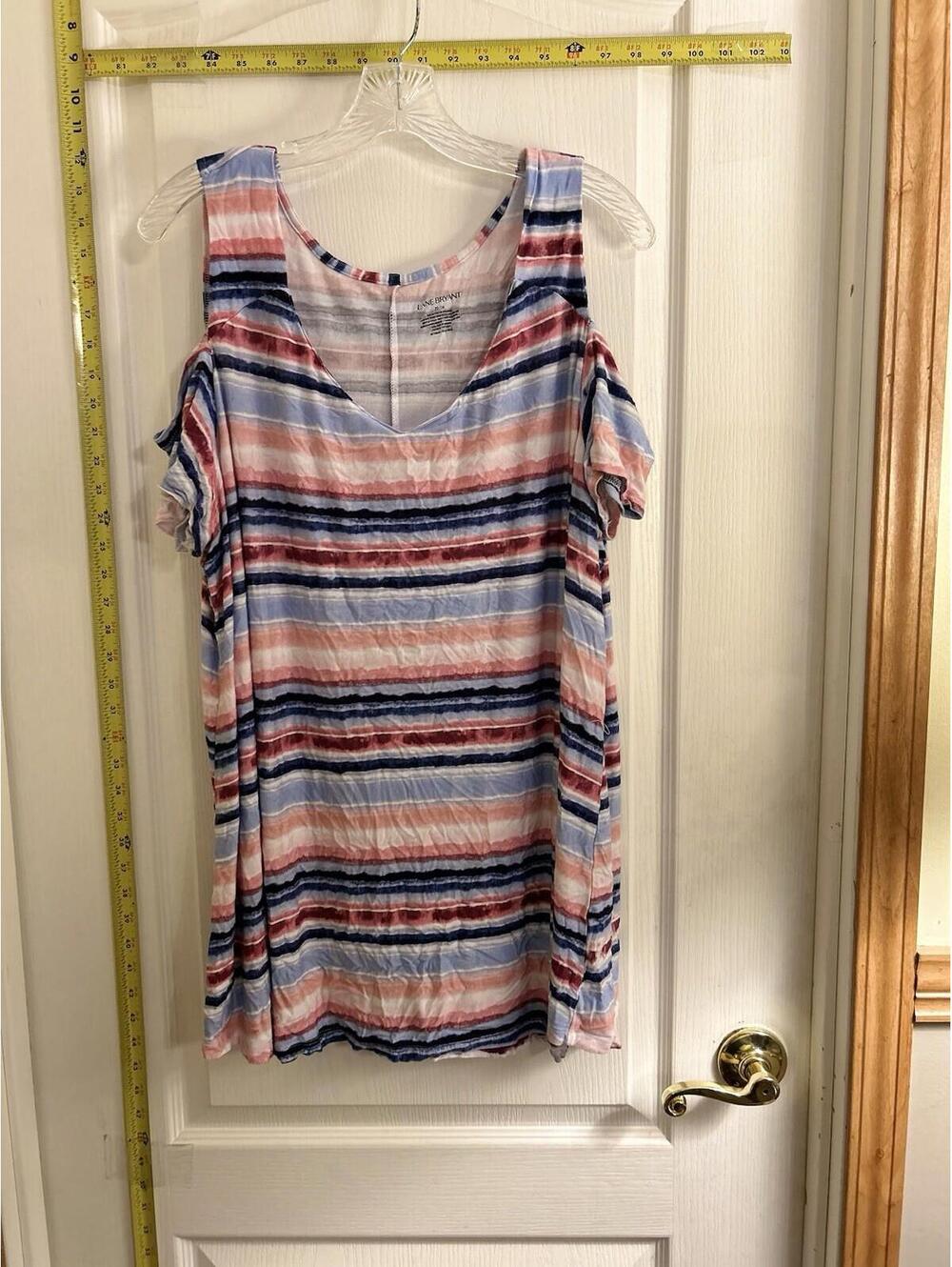 Lane Bryant Womens Plus Sz 22/24 Top Stripe Off The Shoulder BX4